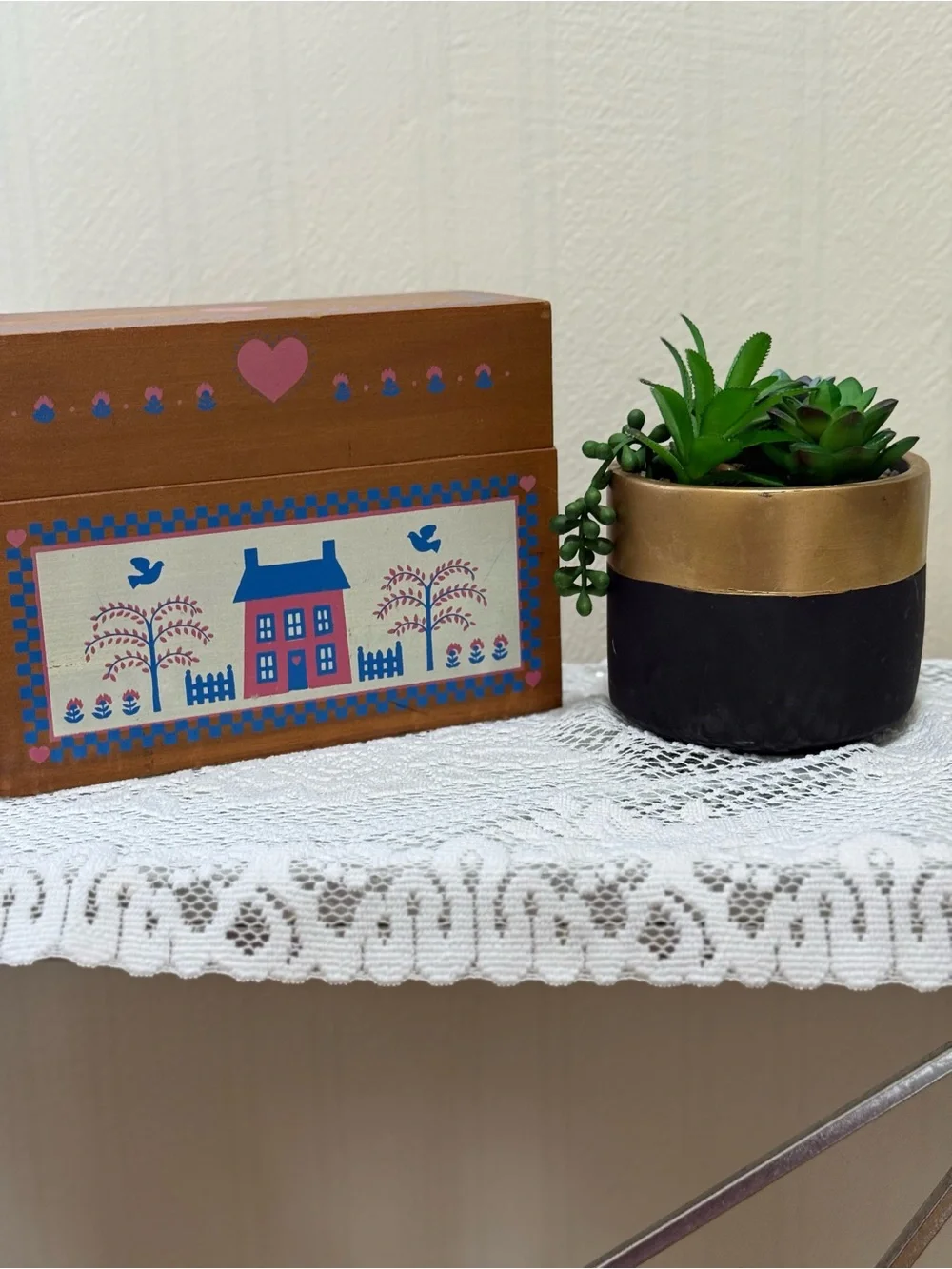 Vintage American Country Home Wood Box Organizer Recipe Card Primitive House
